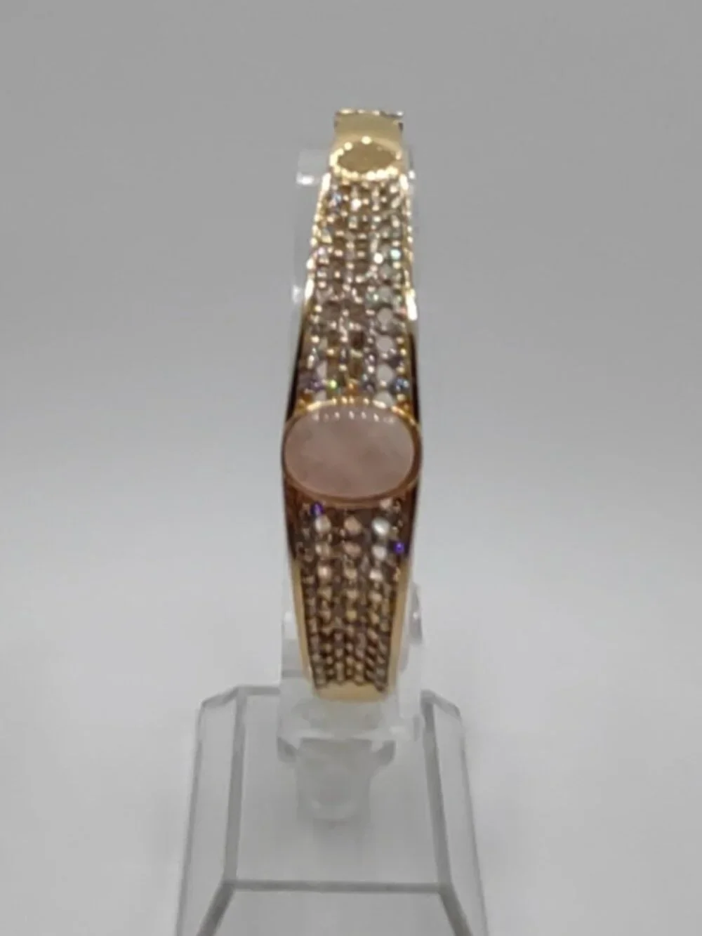 Bangle Bracelet -Peach Iolite Stone + CZs- Sterling Silver 925-Gold Vermeil